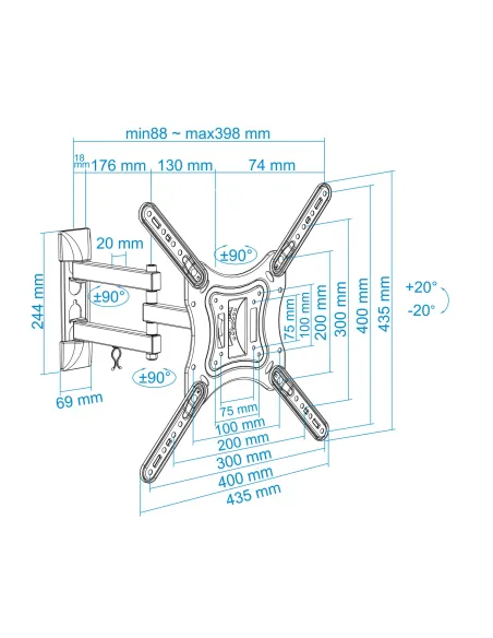 TooQ Soporte Giratorio e Inclinable para Monitor   TV LCD, Plasma de 23”- 55”, con Tres Pivotes, Negro
