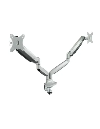 TooQ Soporte de Mesa Giratorio e Inclinable para 2 Pantallas (Monitor   TV Plasma   LCD   LED) 13” – 32”, de Dos Brazos, Plata