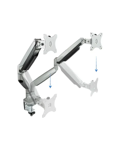 TooQ Soporte de Mesa Giratorio e Inclinable para 2 Pantallas (Monitor   TV Plasma   LCD   LED) 13” – 32”, de Dos Brazos, Plata