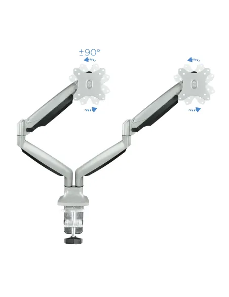 TooQ Soporte de Mesa Giratorio e Inclinable para 2 Pantallas (Monitor   TV Plasma   LCD   LED) 13” – 32”, de Dos Brazos, Plata