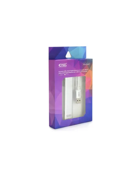 Nanocable Conversor USB 3.0 a Ethernet Gigabit + 3xUSB 3.0, Plata, 15 cm