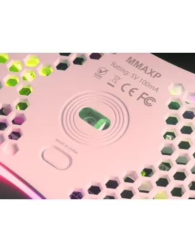 Mars Gaming MMAX, Ratón Ultraligero 69g, Óptico 12400DPI, Chroma RGB, Soft, Rosa