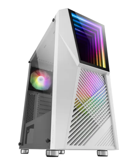 Mars Gaming MC777W, Caja PC Gaming, Infinity Mirror ARGB, Cristal Templado, 2xVentilador Chroma ARGB, Blanco