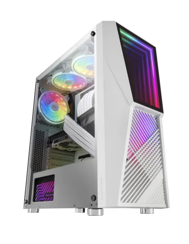 Mars Gaming MC777W, Caja PC Gaming, Infinity Mirror ARGB, Cristal Templado, 2xVentilador Chroma ARGB, Blanco