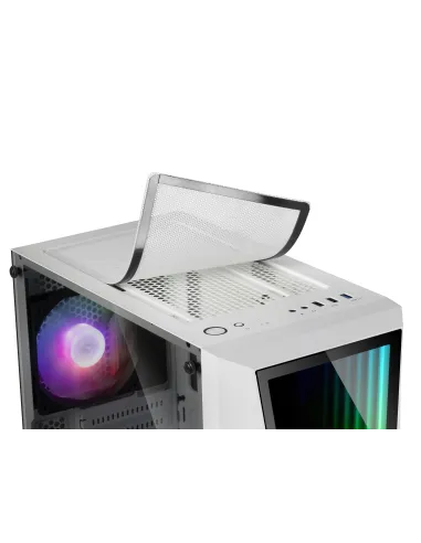Mars Gaming MC777W, Caja PC Gaming, Infinity Mirror ARGB, Cristal Templado, 2xVentilador Chroma ARGB, Blanco