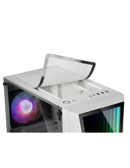 Mars Gaming MC777W, Caja PC Gaming, Infinity Mirror ARGB, Cristal Templado, 2xVentilador Chroma ARGB, Blanco