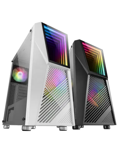 Mars Gaming MC777W, Caja PC Gaming, Infinity Mirror ARGB, Cristal Templado, 2xVentilador Chroma ARGB, Blanco