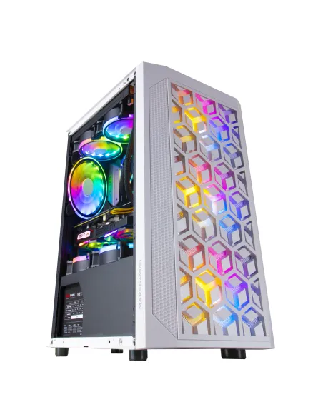 Mars Gaming MCMESHW Blanco, Caja PC Gaming, Micro ATX, Diseño Mesh Total, 3x Ventilador FRGB