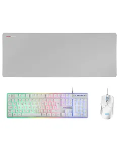 Mars Gaming MCPXWFR, Combo Teclado H-Mech FRGB, Ratón Ultraligero 10000DPI y Alfombrilla XXL, Blanco, Idioma Francés