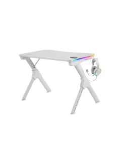 Mars Gaming MGDRGB, Mesa Ergonómica Gaming RGB, Soporte Auriculares y Bebida, Escritorio PC, 110x60cm, Blanco