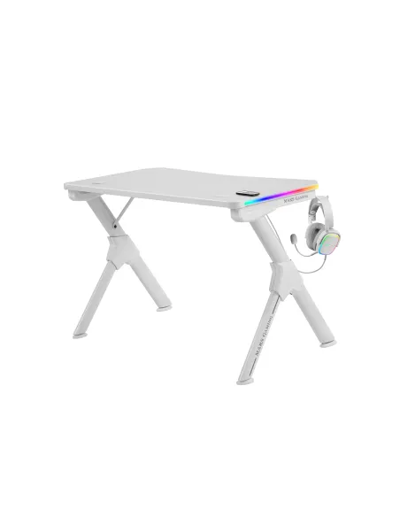 Mars Gaming MGDRGB, Mesa Ergonómica Gaming RGB, Soporte Auriculares y Bebida, Escritorio PC, 110x60cm, Blanco
