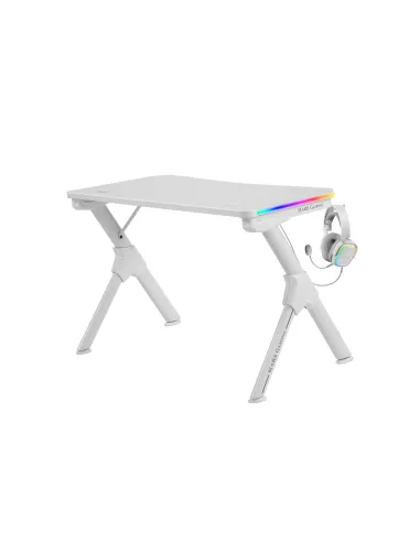 Mars Gaming MGDRGB, Mesa Ergonómica Gaming RGB, Soporte Auriculares y Bebida, Escritorio PC, 110x60cm, Blanco