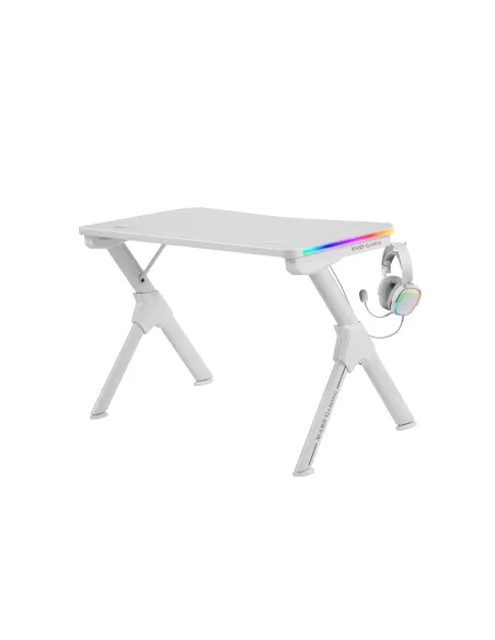 Mars Gaming MGDRGB, Mesa Ergonómica Gaming RGB, Soporte Auriculares y Bebida, Escritorio PC, 110x60cm, Blanco