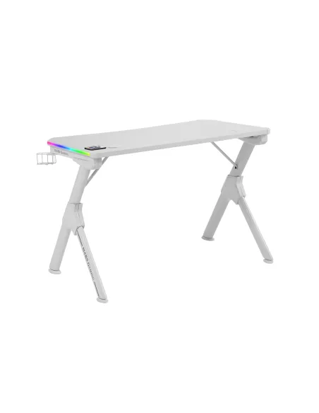 Mars Gaming MGDRGB, Mesa Ergonómica Gaming RGB, Soporte Auriculares y Bebida, Escritorio PC, 110x60cm, Blanco