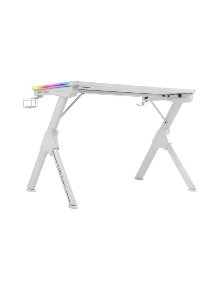 Mars Gaming MGDRGB, Mesa Ergonómica Gaming RGB, Soporte Auriculares y Bebida, Escritorio PC, 110x60cm, Blanco
