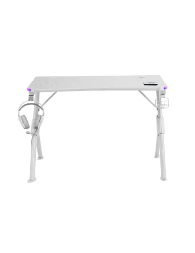 Mars Gaming MGDRGB, Mesa Ergonómica Gaming RGB, Soporte Auriculares y Bebida, Escritorio PC, 110x60cm, Blanco