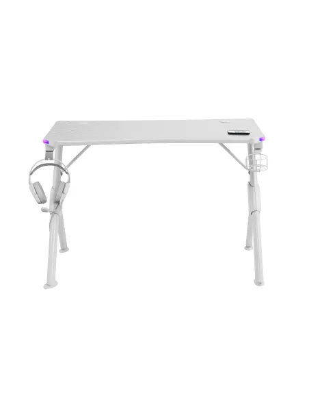 Mars Gaming MGDRGB, Mesa Ergonómica Gaming RGB, Soporte Auriculares y Bebida, Escritorio PC, 110x60cm, Blanco