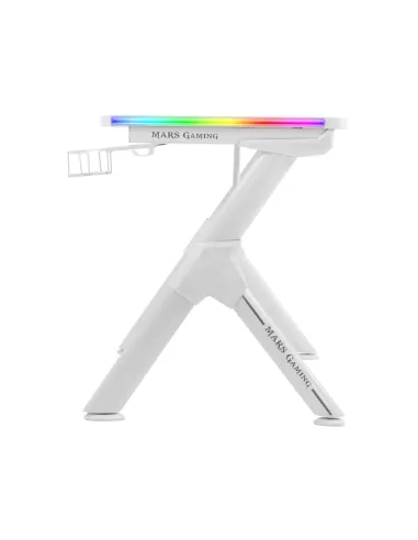 Mars Gaming MGDRGB, Mesa Ergonómica Gaming RGB, Soporte Auriculares y Bebida, Escritorio PC, 110x60cm, Blanco
