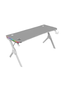 Mars Gaming MGD140RGB, Mesa Ergonómica Gaming RGB, Soporte Auriculares y Bebida, Alfombrilla Ratón, 140x60cm, Blanco