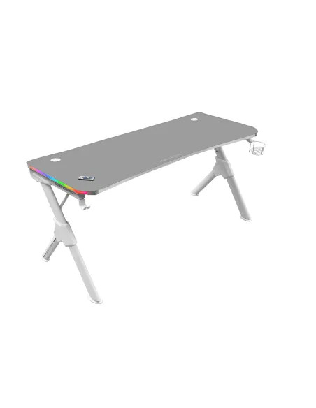 Mars Gaming MGD140RGB, Mesa Ergonómica Gaming RGB, Soporte Auriculares y Bebida, Alfombrilla Ratón, 140x60cm, Blanco