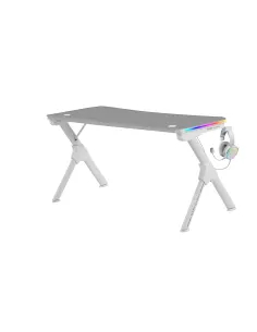 Mars Gaming MGD140RGB, Mesa Ergonómica Gaming RGB, Soporte Auriculares y Bebida, Alfombrilla Ratón, 140x60cm, Blanco 2