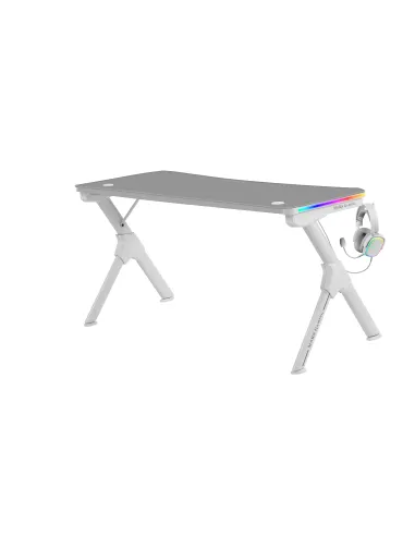 Mars Gaming MGD140RGB, Mesa Ergonómica Gaming RGB, Soporte Auriculares y Bebida, Alfombrilla Ratón, 140x60cm, Blanco