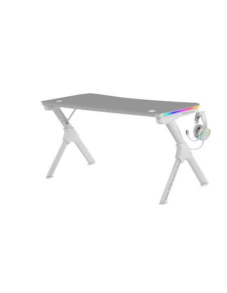 Mars Gaming MGD140RGB, Mesa Ergonómica Gaming RGB, Soporte Auriculares y Bebida, Alfombrilla Ratón, 140x60cm, Blanco