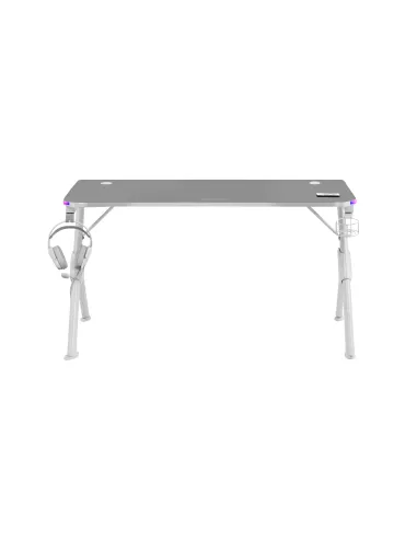 Mars Gaming MGD140RGB, Mesa Ergonómica Gaming RGB, Soporte Auriculares y Bebida, Alfombrilla Ratón, 140x60cm, Blanco