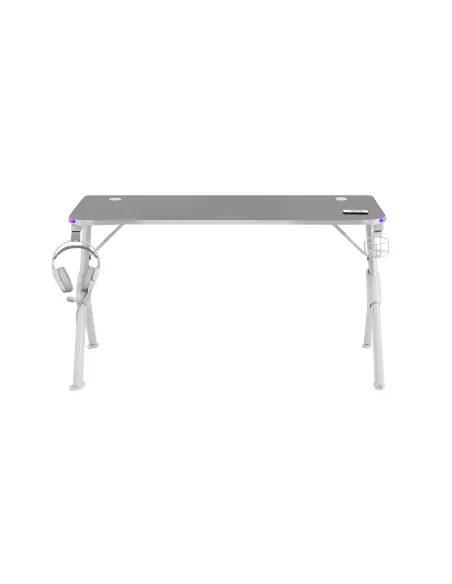 Mars Gaming MGD140RGB, Mesa Ergonómica Gaming RGB, Soporte Auriculares y Bebida, Alfombrilla Ratón, 140x60cm, Blanco