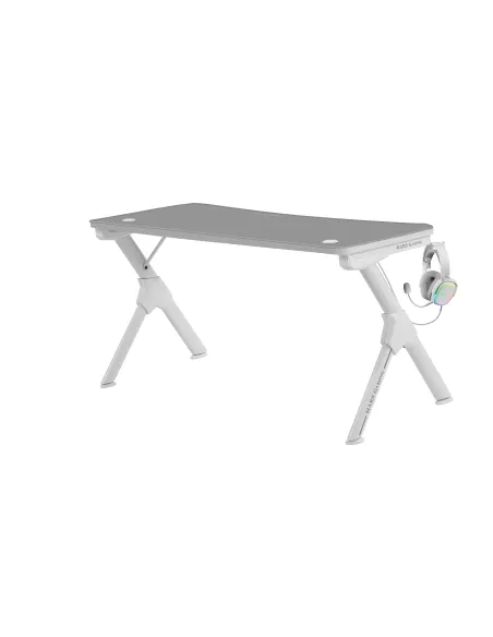 Mars Gaming MGD140, Escritorio Ergonómica Gaming, Soporte Auriculares y Bebidas, Escritorio PC, 140x60cm, Blanco