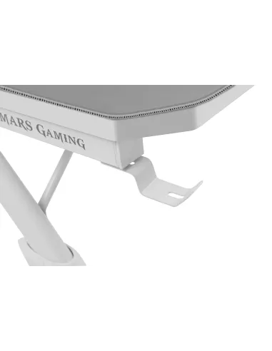 Mars Gaming MGD140, Escritorio Ergonómica Gaming, Soporte Auriculares y Bebidas, Escritorio PC, 140x60cm, Blanco