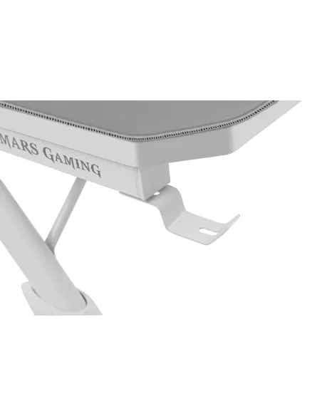 Mars Gaming MGD140, Escritorio Ergonómica Gaming, Soporte Auriculares y Bebidas, Escritorio PC, 140x60cm, Blanco