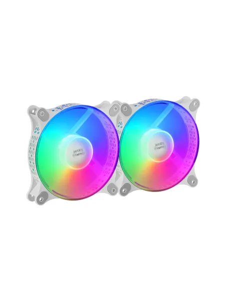 Mars Gaming MFDUO, Kit 2 Ventiladores FRGB Rainbow 360°, Ultra-silencioso, Doble Conexión 3PIN + 4PIN, Blanco