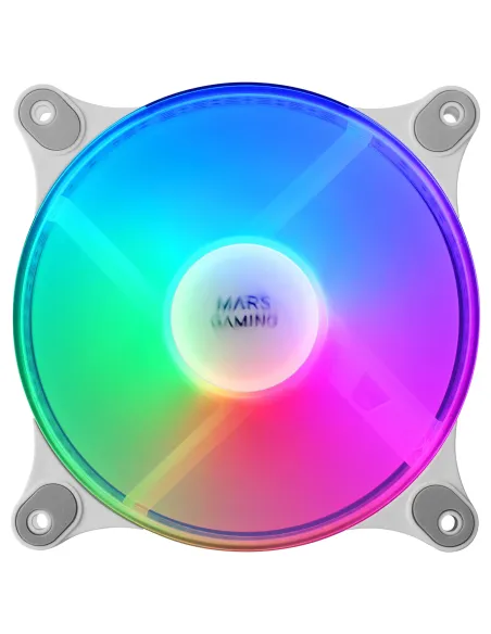 Mars Gaming MFDUO, Kit 2 Ventiladores FRGB Rainbow 360°, Ultra-silencioso, Doble Conexión 3PIN + 4PIN, Blanco