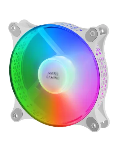 Mars Gaming MFDUO, Kit 2 Ventiladores FRGB Rainbow 360°, Ultra-silencioso, Doble Conexión 3PIN + 4PIN, Blanco