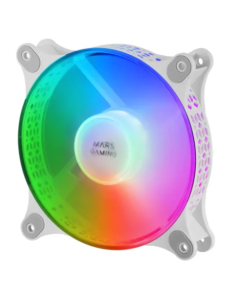 Mars Gaming MFDUO, Kit 2 Ventiladores FRGB Rainbow 360°, Ultra-silencioso, Doble Conexión 3PIN + 4PIN, Blanco
