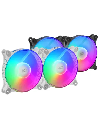 Mars Gaming MFDUO, Kit 2 Ventiladores FRGB Rainbow 360°, Ultra-silencioso, Doble Conexión 3PIN + 4PIN, Blanco