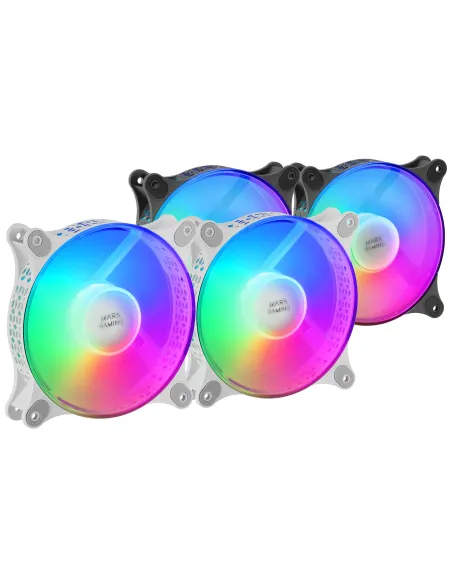 Mars Gaming MFDUO, Kit 2 Ventiladores FRGB Rainbow 360°, Ultra-silencioso, Doble Conexión 3PIN + 4PIN, Blanco