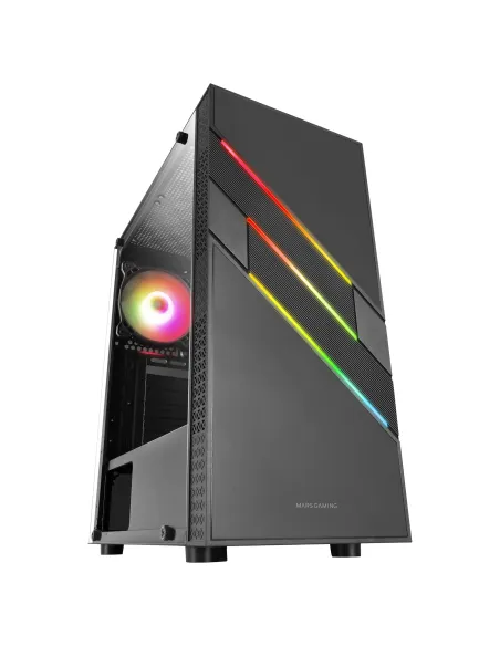 Mars Gaming MC-U3, Caja PC Gaming ATX XL, Frontal Triple ARGB, Ventilador 12cm ARGB, Ventana Cristal Templado, Negro