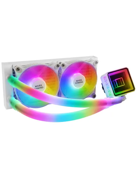 Mars Gaming ML-ULTRA240 Blanco, Refrigeración Líquida CPU, TDP 500W, Espejo Infinito, 2 Ventiladores Silenciosos FDB ARGB,