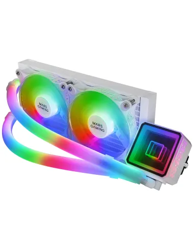 Mars Gaming ML-ULTRA240 Blanco, Refrigeración Líquida CPU, TDP 500W, Espejo Infinito, 2 Ventiladores Silenciosos FDB ARGB,