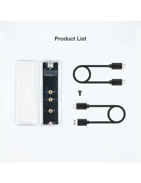 TooQ Caja Externa para SSD M.2 NGFF NVMe, Transparente, RGB