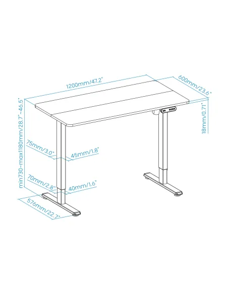 TooQ Mesa de Escritorio ORIGAMI Eléctrica Ajustable con Tablero, Negra