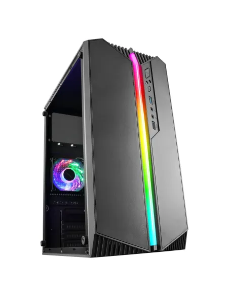 Mars Gaming MC-S1 Negro, Caja PC Compacta Gaming Micro-ATX, Iluminación ARGB 12 Modos, Ventilador FRGB, Ventana Lateral Completa