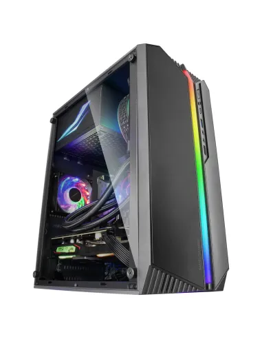 Mars Gaming MC-S1 Negro, Caja PC Compacta Gaming Micro-ATX, Iluminación ARGB 12 Modos, Ventilador FRGB, Ventana Lateral Completa