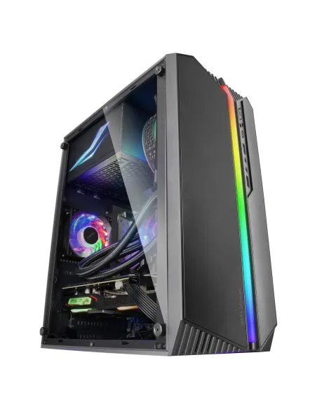 Mars Gaming MC-S1 Negro, Caja PC Compacta Gaming Micro-ATX, Iluminación ARGB 12 Modos, Ventilador FRGB, Ventana Lateral Completa