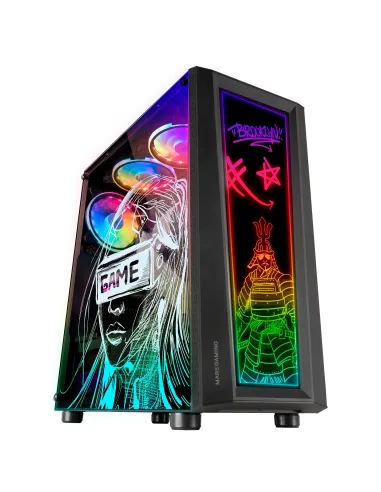 Mars Gaming MC-ART Negro, Caja PC Gaming ATX, Doble Cristal Templado Dibujable, ARGB 12 Modos, Ventilador 12cm