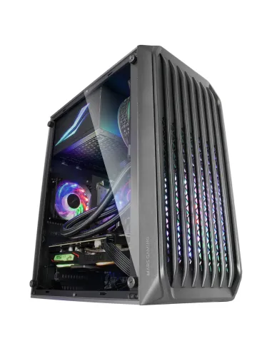Mars Gaming MC-S2, Caja PC Compacta Gaming Micro-ATX, 2 Ventiladores FRGB Raibow con Rejilla Frontal, Ventana Lateral Completa,
