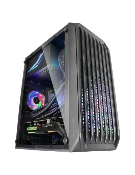 Mars Gaming MC-S2, Caja PC Compacta Gaming Micro-ATX, 2 Ventiladores FRGB Raibow con Rejilla Frontal, Ventana Lateral Completa,