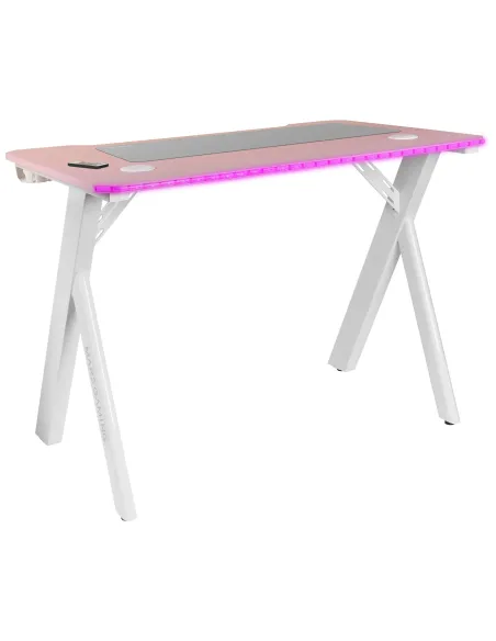 Mars Gaming MGD100RGB, Mesa Gaming Ergonómica RGB, Alfombrilla XXL, Soporte Auriculares y Bebida, Escritorio PC, 100x60cm, Rosa